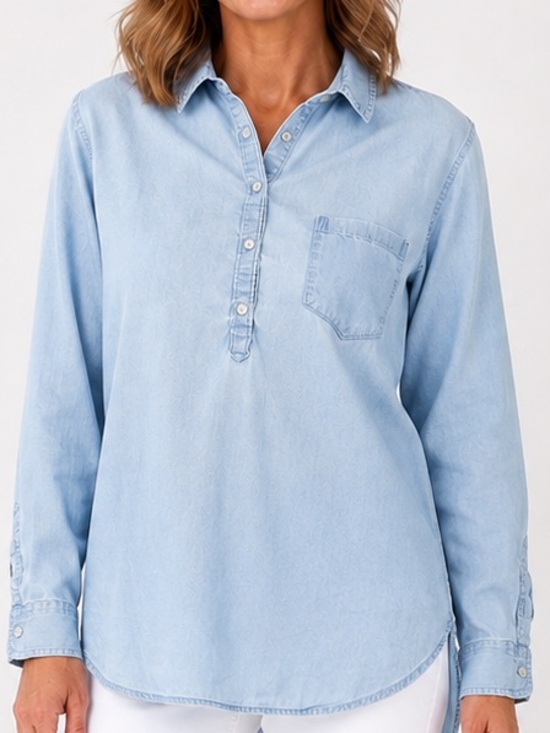 Lucky Brand Tops - Lucky Brand Light Wash Chambray Popover Shirt Medium